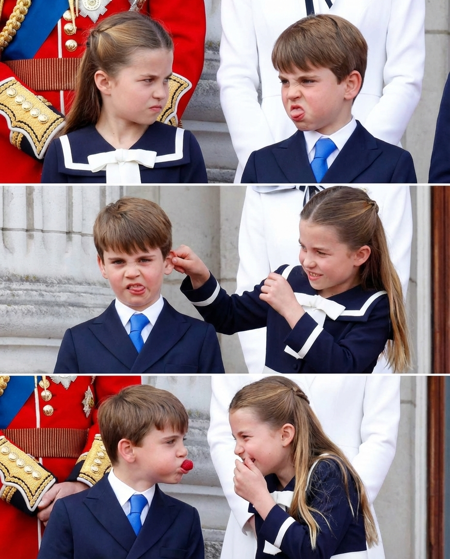 Thêm Khoảnh khắc Công chúa Charlotte lườm hoàng tử Louis khi Louis làm khuôn mặt kì mắc cười, Và khoảnh khắc Charlotte nắm lỗ tay của Louis với khuôn mặt hí hởn, và Khoảnh khắc Louis chu miệng để trêu chị gái mình 1 CÁCH CHÂN THẬT GIỐNG CON NGƯỜI NHẤT