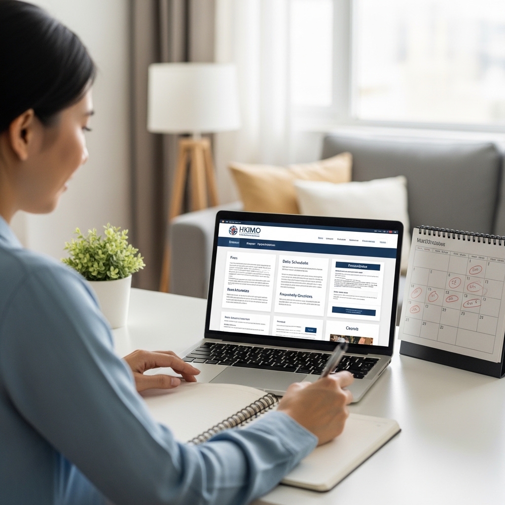 Checklist các thông tin quan trọng về kỳ thi HKIMO bao gồm lệ phí, cách đăng ký và các mốc thời gian.