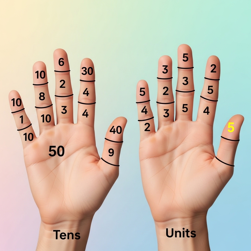 Hình ảnh minh họa quy ước bàn tay phải và tay trái trong phương pháp Finger Math cho trẻ