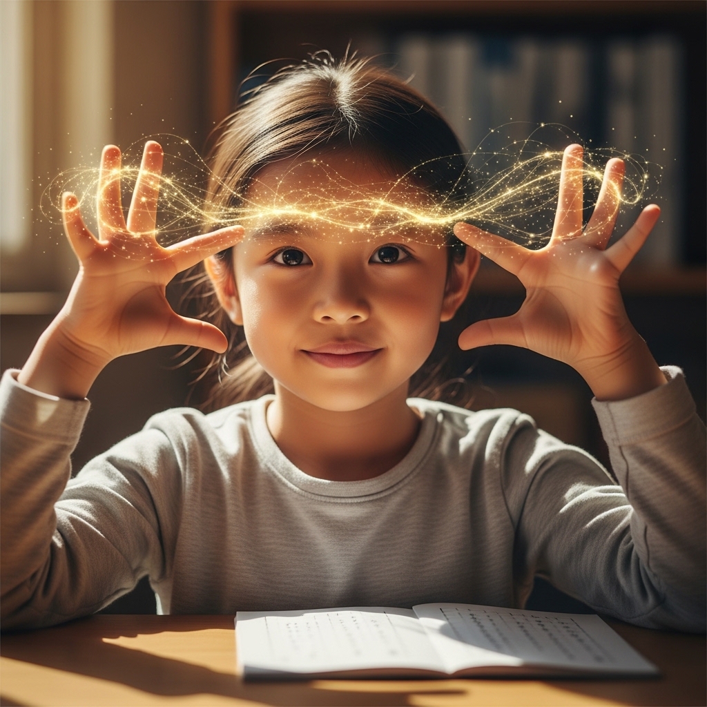 Một đứa trẻ tự tin giơ tay thể hiện sự yêu thích môn toán sau khi học Finger Math.