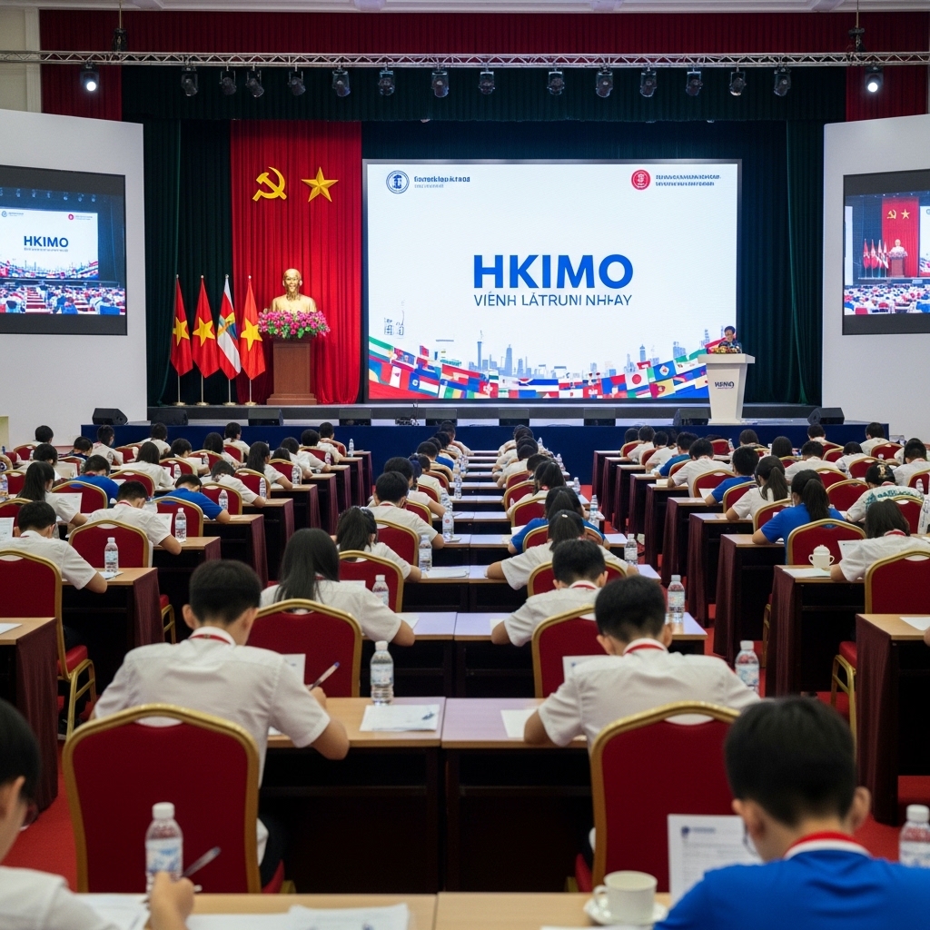 Một học sinh đang tập trung giải đề thi HKIMO để rèn luyện tư duy toán học