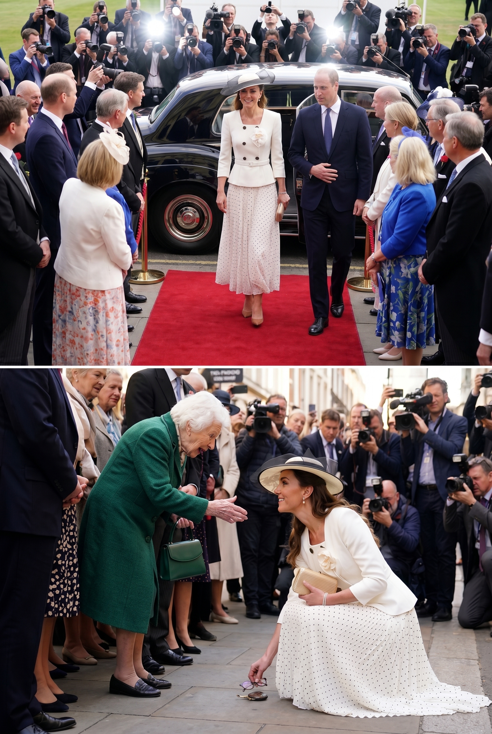Il s'agit d'un sujet : Phần ảnh phía les rencontre avec William et Kate. Phần ảnh phía dưới thay đổi trang phục khác cho bà lão.