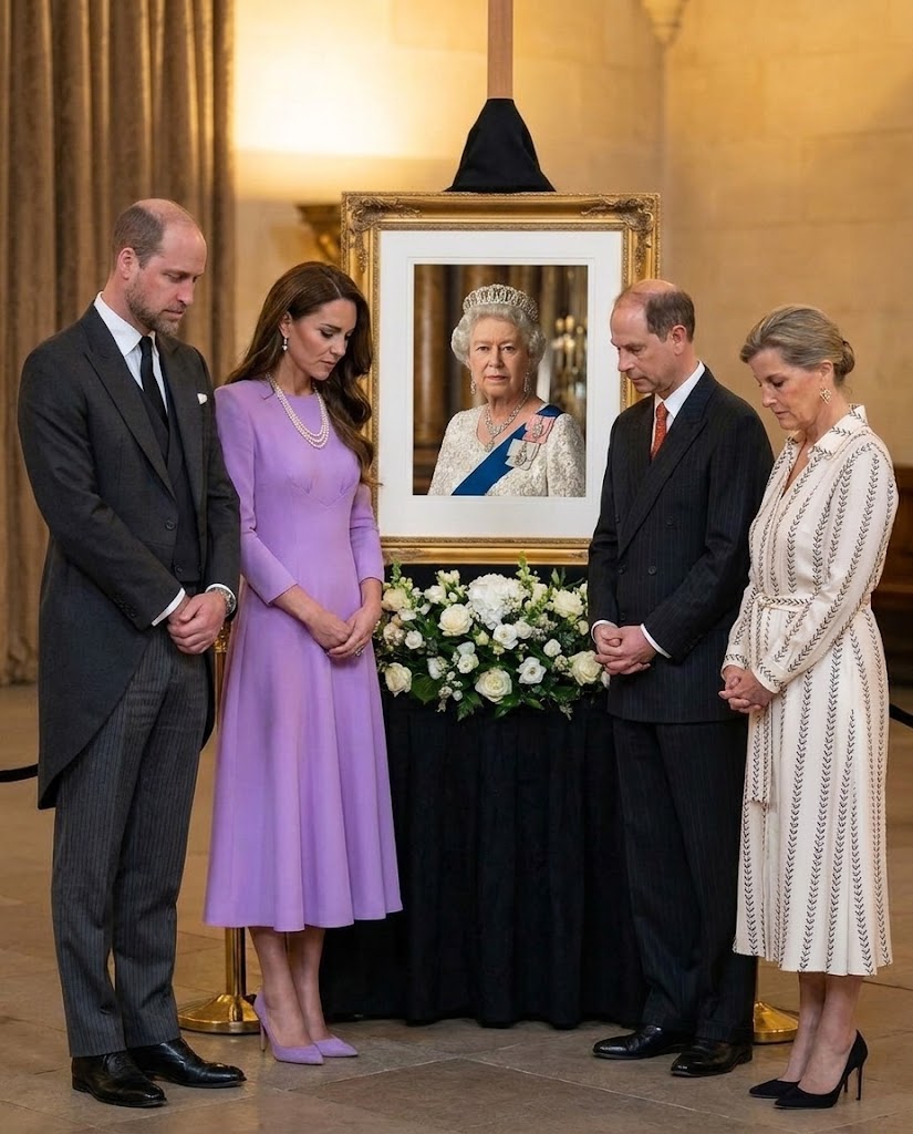 Thay đổi trang phục khác cho hoàng tử William nhưng vẫn thể hiện sự trang nghiêm. Thêm hoàng tử William có râu cua nón nhạt không sẩm và không đội nón. Thay đổi bức ảnh khác của bà Elizabeth II.