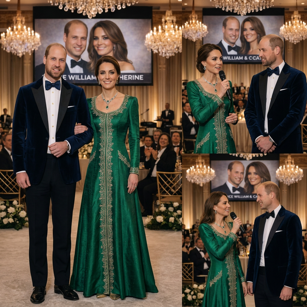 Thay đổi trang phục khác cho hoàng tử William và công nương Kate nhưng vẫn thể hiện sự quý phái, sang trọng. Thêm râu cua nón nhạt không sẩm cho hoàng tử William và không đội nón. Giữ nguyên bố cục ảnh.