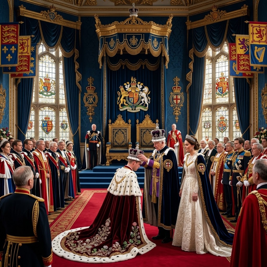 Thay đổi trang phục chuẩn hoàng gia khác cho hoàng tử William và công nương Kate. Thay đổi không gian trên sân khấu trong cung điện hoàng gia.