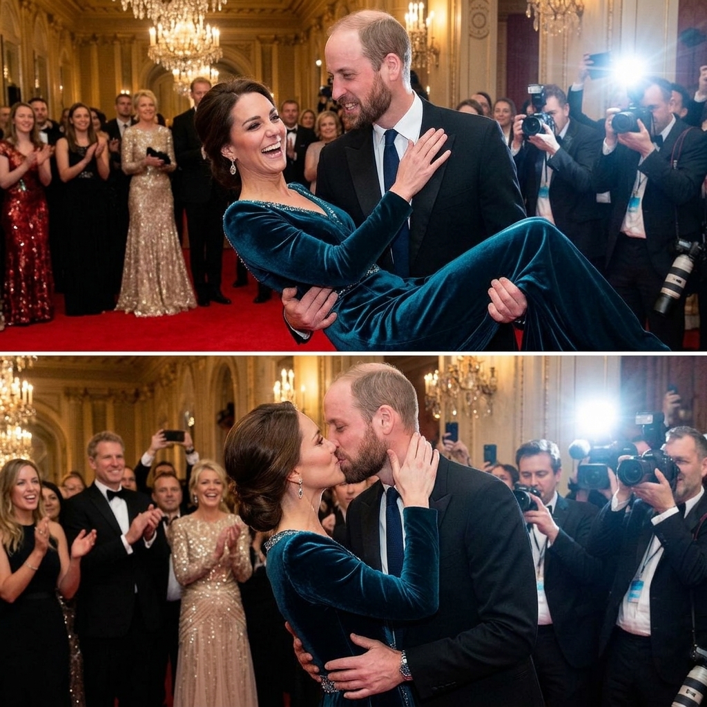Thay đổi trang phục khác cho hoàng tử William và công nương Kate. Thêm ít râu cua nón cho hoàng tử William và không đội nón. Giữ nguyên bố cục ảnh.