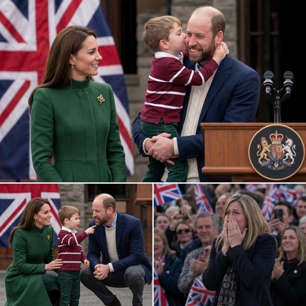 Thay đổi trang phục khác cho hoàng tử William, công nương Kate và cậu bé.. Giữ nguyên bố cục ảnh: Giữ nguyên râu của hoàng tử William ở tất cả các phần ảnh. Phần ảnh phía trên thay đổi khoảnh khắc cậu bé hôn vào má hoàng tử William.