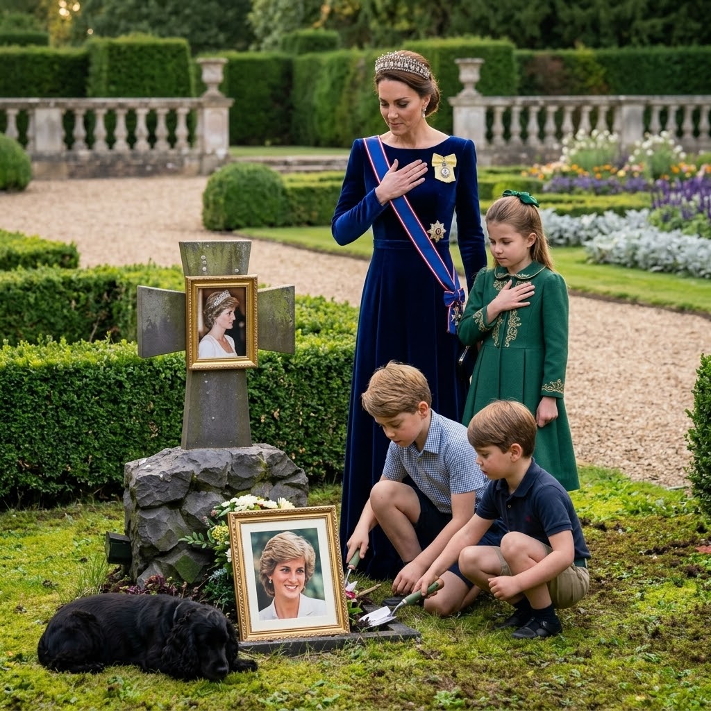 Thay đổi trang phục chuẩn hoàng gia khác cho công nương Kate và công chúa Charlotte. Thay đổi bức ảnh khác của bà Diana và bức ảnh được treo trên cây thánh giá. Thay đổi không gia khu vườn hoàng gia. Xóa chim bồ câu. Thêm con chó đen nhỏ nằm cạnh mộ.