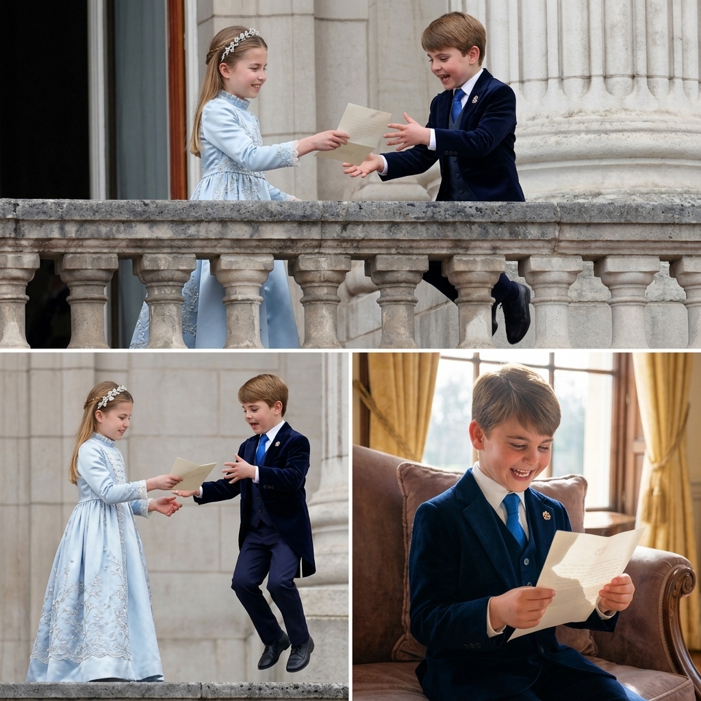 Thay đổi trang phục chuẩn hoàng gia khác cho công chúa Charlotte và hoàng tử Louis. Giữ nguyên bố cục ảnh.