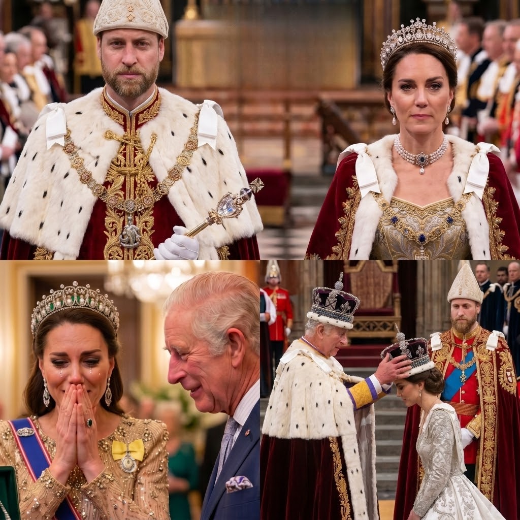 Thay đổi trang phục chuẩn hoàng gia khác cho hoàng tử William. Thêm râu cua nón màu nhạt, râu ngắn và không sẩm màu cho hoàng tử William. Giữ nguyên bố cục ảnh: Phần ảnh phía dưới bên phải thay đổi khoảnh khắc vua Charles đội mũ vương miệng hoàng gia cho công nương Kate. 