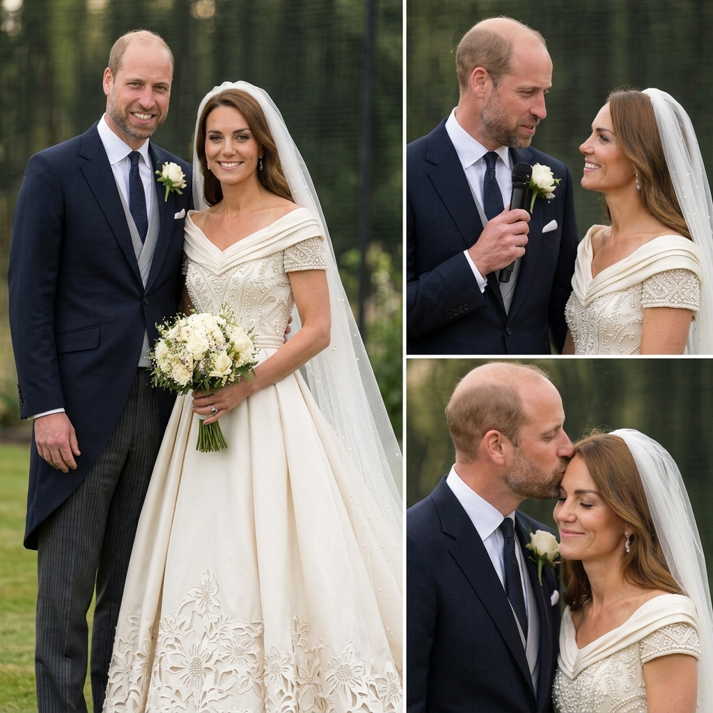 Thay đổi váy cưới khác cho công nương Kate. Giữ nguyên bố cục ảnh.