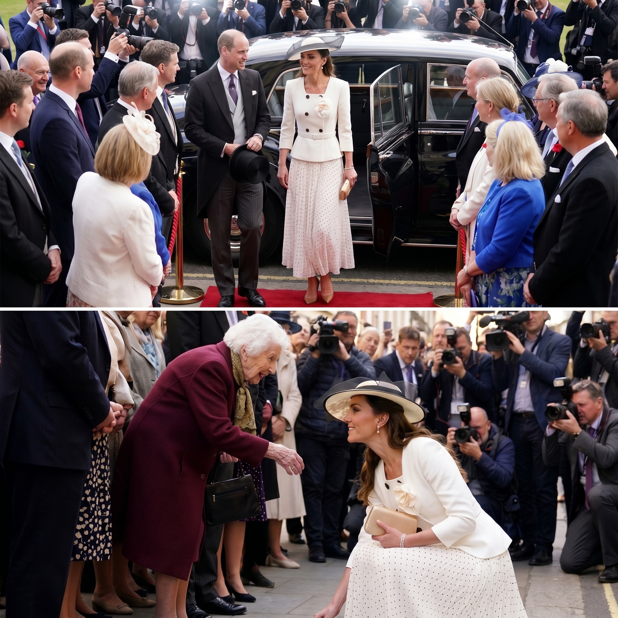 Il s'agit d'un sujet : Phần ảnh phía les rencontre avec William et Kate. Phần ảnh phía dưới thay đổi trang phục khác cho bà lão.