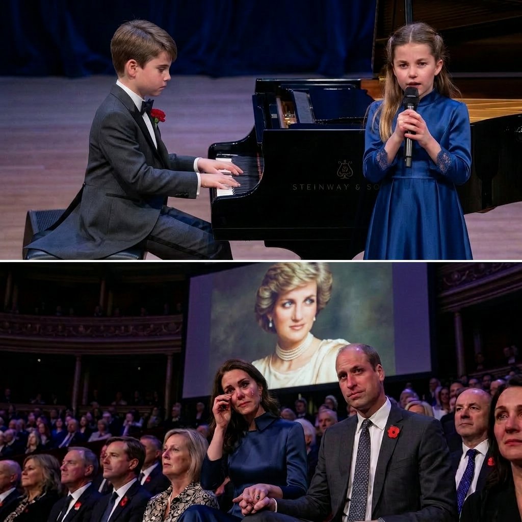 Thay đổi trang phục khác cho công chúa Charlotte, hoàng tử Louis và công nương Kate. Thay đổi ảnh bà Diana khác trên màn hình chiếu. Giữ nguyên bố cục ảnh.