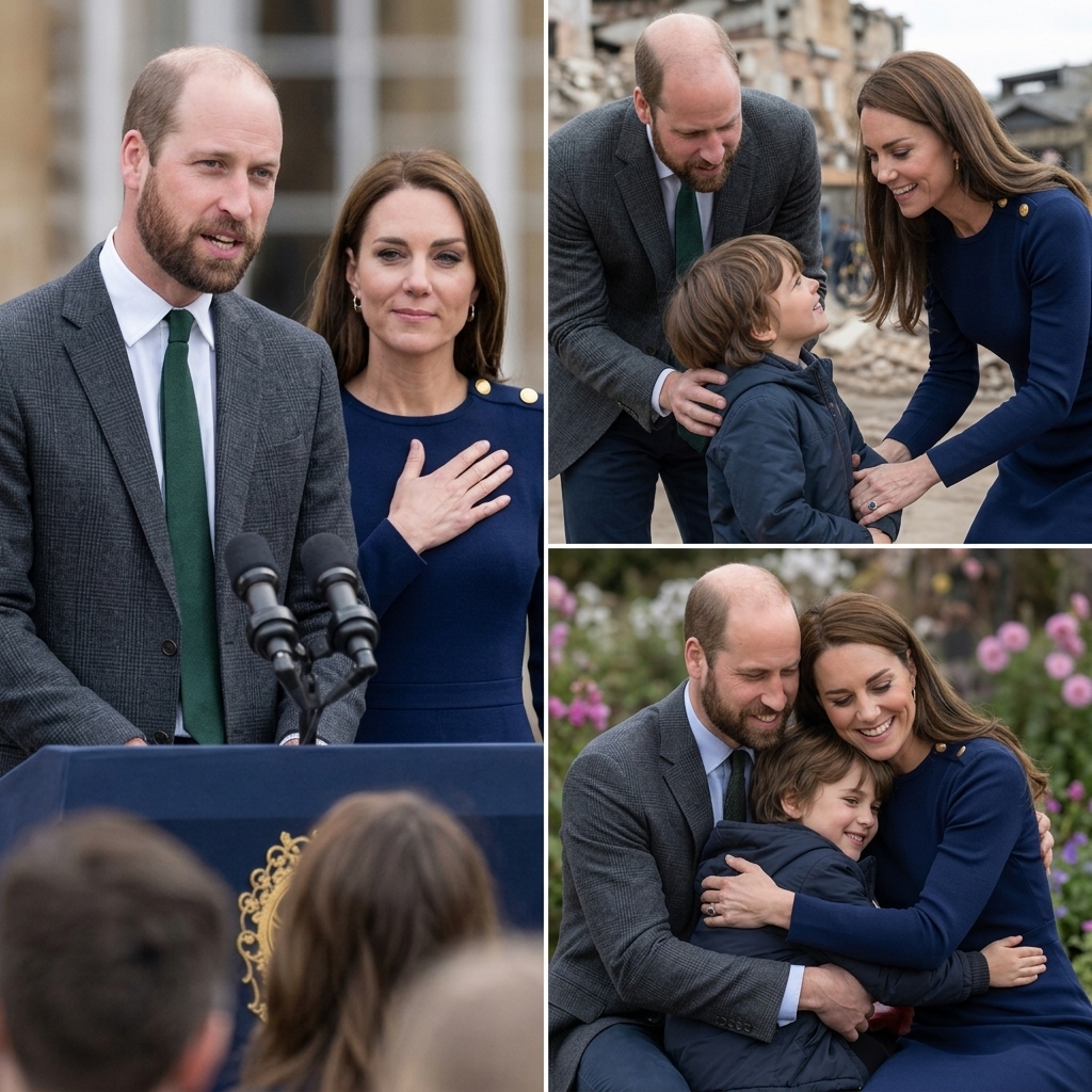Thay đổi trang phục khác cho hoàng tử William và công nương Kate. Thêm ít râu cua nón cho hoàng tử William và không đội nón. Giữ nguyên bố cục ảnh.