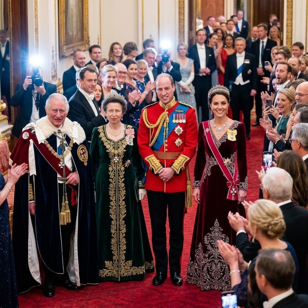 Thay đổi trang phục chuẩn hoàng gia khác cho vua Charles, bà Anne, hoàng tử William và công nương Kate.