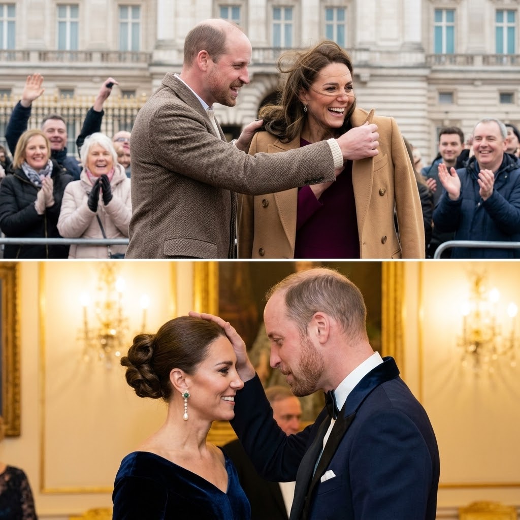 Thay đổi trang phục khác cho công nương Kate, và hoàng tử William. Thêm râu cua nón nhạt không sẩm cho hoàng tử William và không đội nón. Giữ nguyên bố cục ảnh.