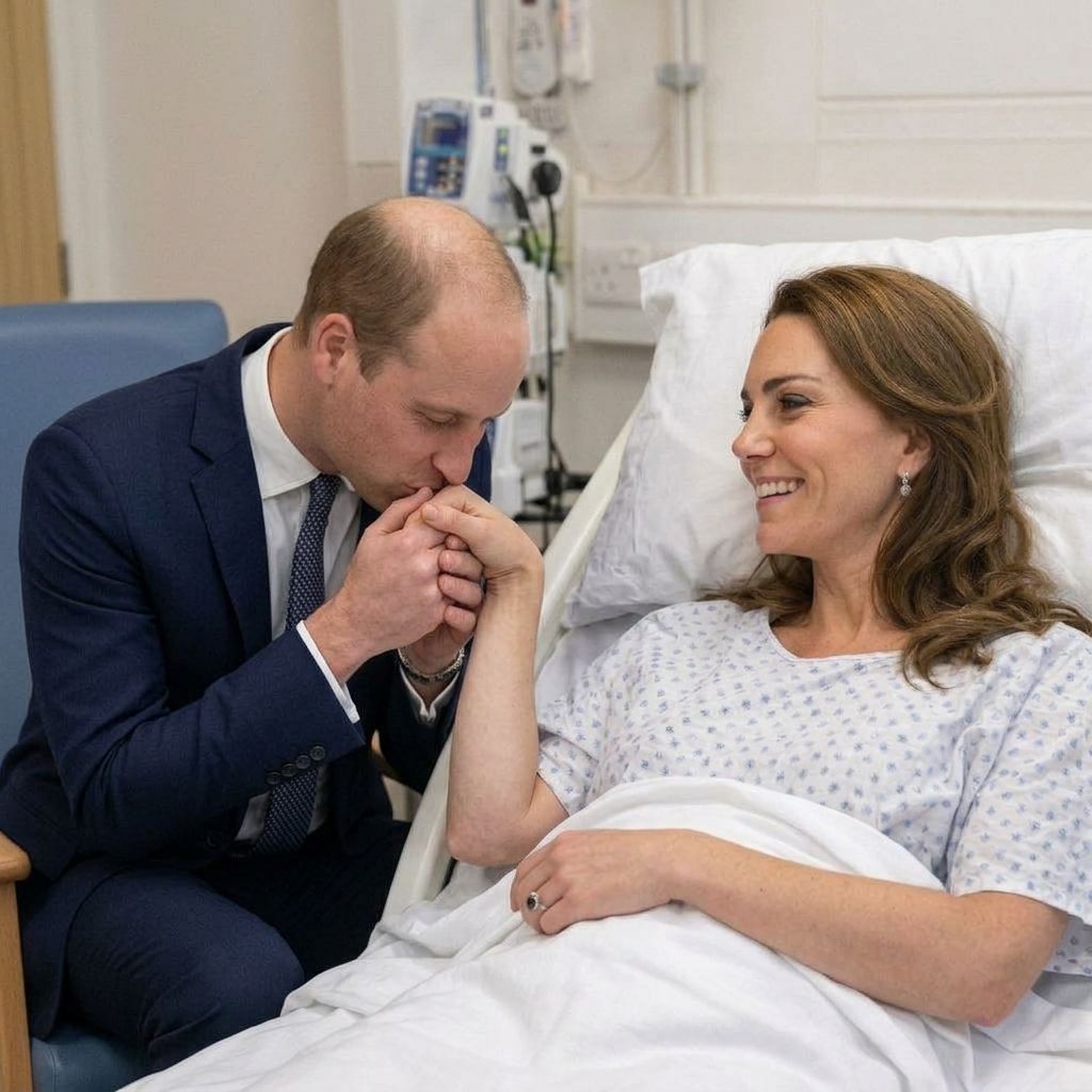 Xóa công chúa Charlotte. Thay đổi trang phục khác cho hoàng tử William. Khoảnh khắc hoàng tử William ngồi dùng  2 tay của mình cầm 1 tay công nương Kate và hôn lên tay. Công nương Kate nở nụ cười hạnh phúc.