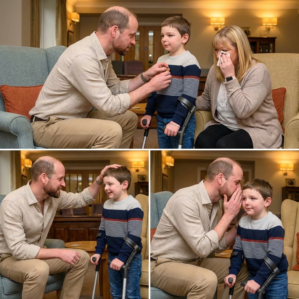 Thay đổi trang phục khác cho hoàng tử William và cậu bé. Thêm râu cua nón nhạt không sẩm màu cho hoàng tử và không đội mũ. Giữ nguyên bố cục ảnh. Thay đổi không gian khác trong ảnh.