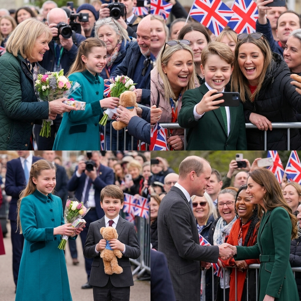 Thay đổi trang phục khác cho công nương Kate, hoàng tử William, hoàng tử Louis, hoàng tử Geogre và công chúa Charlotte. Giữ nguyên bố cục ảnh.