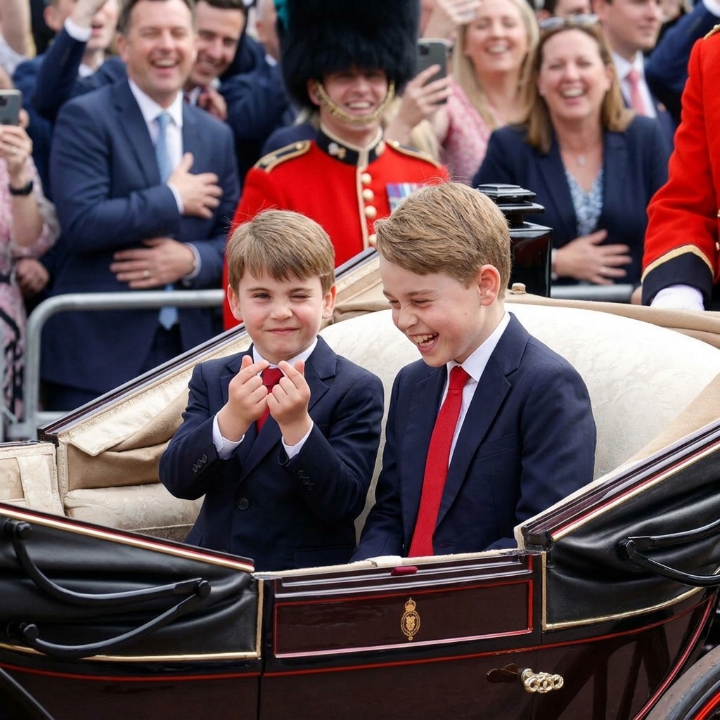 Thay đổi hoàng tử Louis dơ 2 tay làm kiểu bắn tim và nhíu 1 mắt.