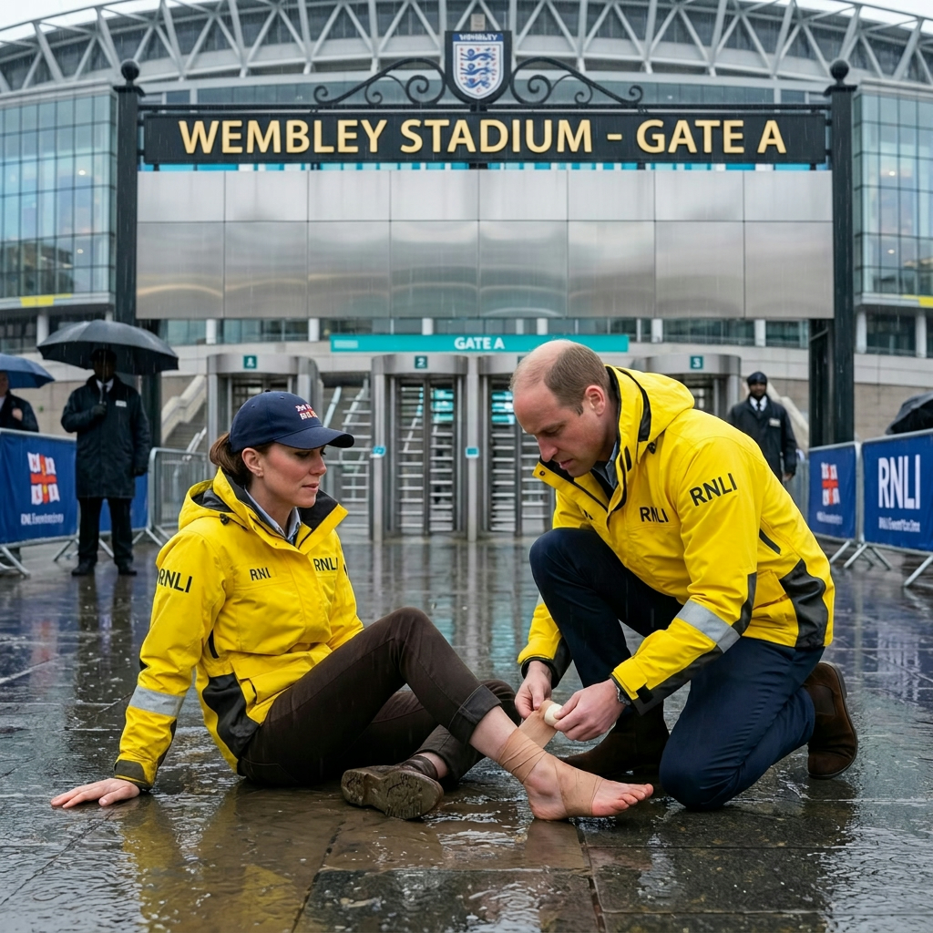 Xóa banner phía dưới trên cổng sân vận động. Xóa những vết bẩn trên mặt, quần áo của công nương Kate. Xóa vũng bùn chỗ công nương Kate đang ngồi