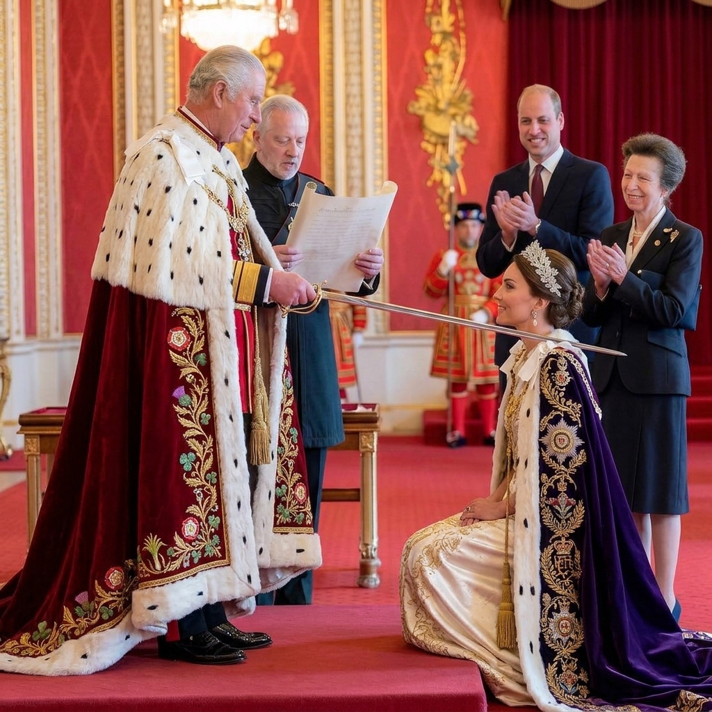Thay đổi trang phục hoàng khác cho công nương Kate và Vua Charles mặc quốc phục của nhà vua.