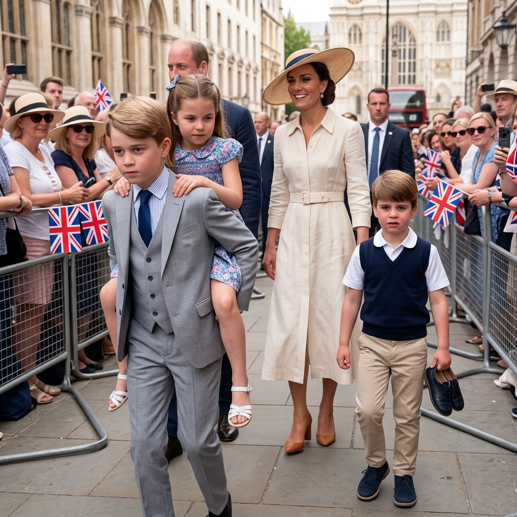 Thay đổi trang phục khác cho công nương Kate, công chúa Charlotte ,hoàng tử Louis và hoàng tử Geogre. Thay đổi không gian ngoài đường phố.