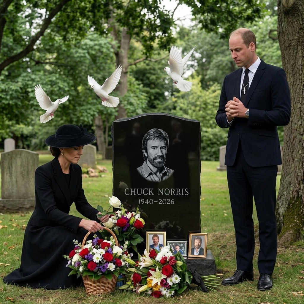 Thay đổi màu bia mộ thành màu đen bóng. công nương Kate ngồi xuống đặt lẳng hoa. Hoàng tử William đeo dây chuyền thánh giá trên cổ và chắp 2 tay tưởng niệm. Thêm 3 con chim bồ câu bay lên.