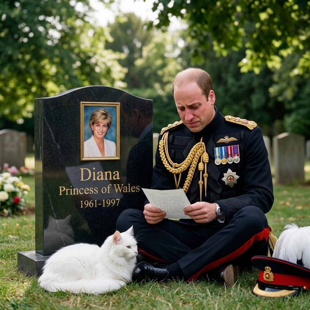 Thay đổi trang phục chuẩn hoàng gia cho hoàng tử William. Xóa con chim bồ câu. Thêm con mèo màu trắng.