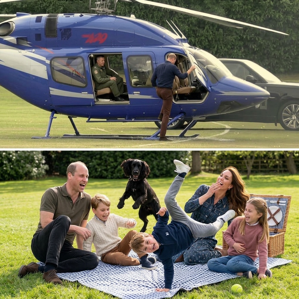 Thay đổi trang phục khác khác cho gia đình công nương Kate. Giữ nguyên bố cục ảnh: Phần ảnh ở trên xóa ảnh tròn nhỏ. Phần ảnh ở dưới thay đổi cảnh hoàng tử Louis nhảy hiphop chống 1 tay và hoàng tử Geogre, William, công nương Kate, công chúa Charlotte cười nghiêng ngã và con chó đen nhảy lên.