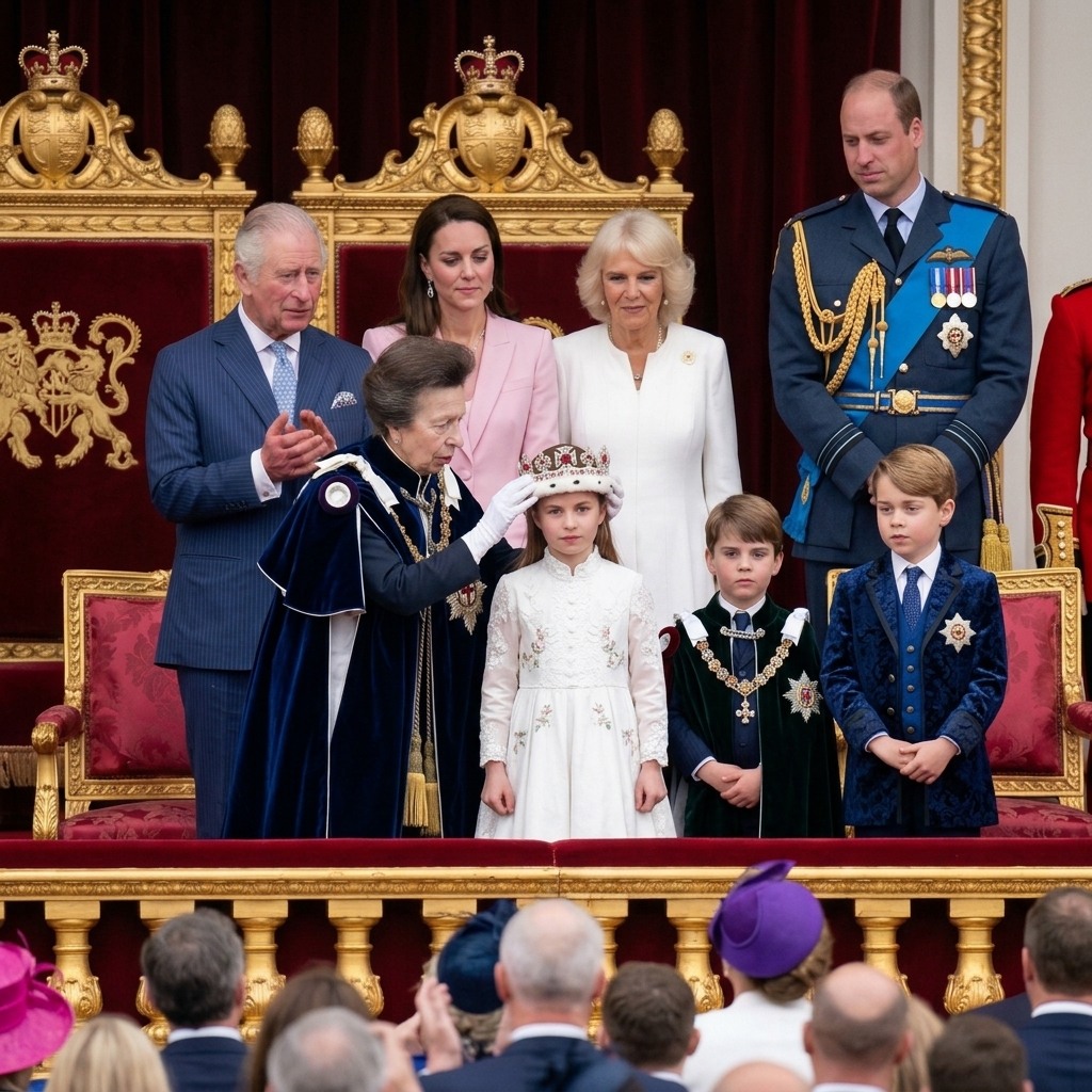 Thay đổi trang phục hoàng gia khác cho công chúa Charlotte, hoàng tử William, Louis, Geogre và bà Anne .