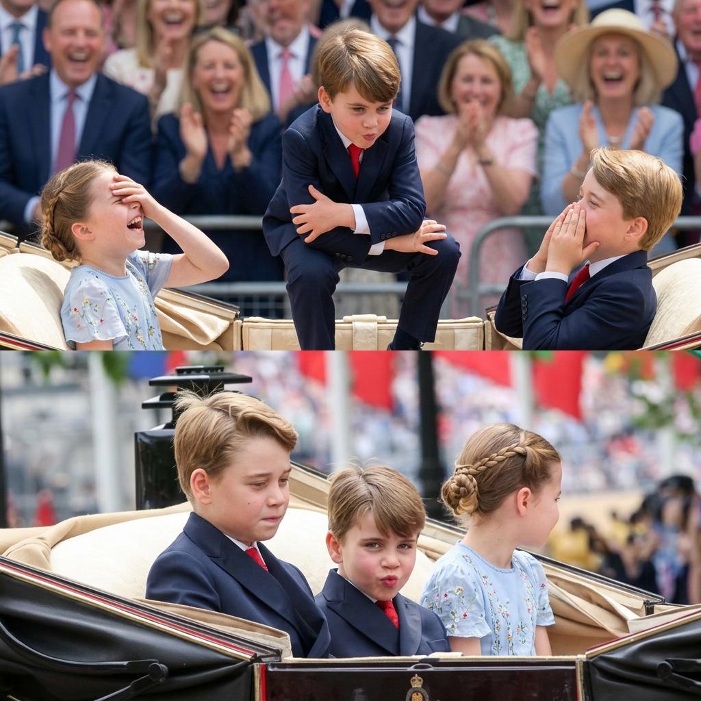 Thay đổi trang phục khác cho công chúa Charlotte. Giữ nguyên bố cục ảnh gồm 2 phần: Phần trên thay đổi động tác hiphop của hoàng tử Louis là khom lưng  bắt cheo tay để lên 2 đầu gối.  Phần dưới hoàng tử Louis chu miệng làm duyên.