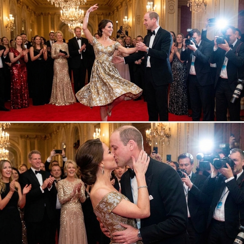 Giữ nguyên bố cục ảnh. Phần trên thay đổi cảnh hoàng tử William cầm 1 tay công nương Kate kiểu múa ba lê và công nương Kate nhón mũi chân xoay. Phần dưới giữ nguyên.