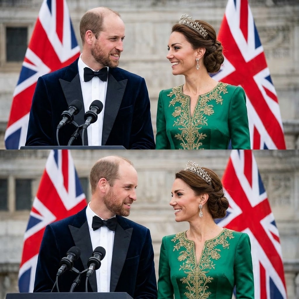 Thay đổi trang phục khác cho hoàng tử William và công nương Kate nhưng vẫn thể hiện sự quý phái. Thêm râu cua nón nhạt không sẩm cho hoàng tử William và không đội nón. Giữ nguyên bố cục ảnh.