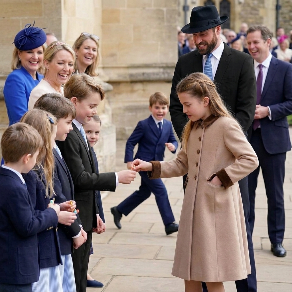 Hoàng tử William có râu cua nón. Thay đổi vest đen cho hoàng tử William và hoàng tử Geogre.