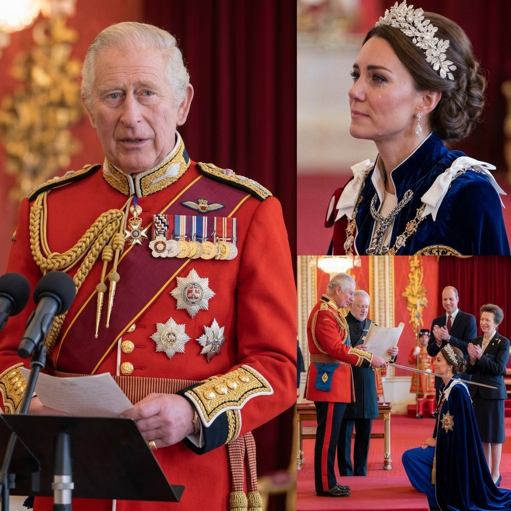 Thay đổi trang phục chuẩn hoàng gia khác cho vua Charless và công nương Kate. Giữ nguyên bố  cục ảnh.