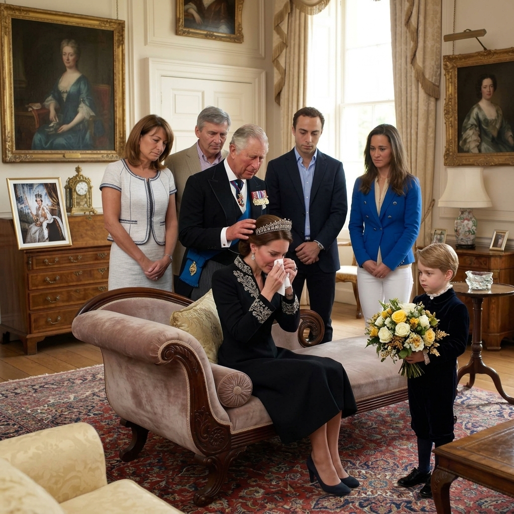 Thay đổi trang phục chuẩn hoàng gia cho công nương Kate và vua Charles. Thay đổi hoàng tử Geogre cầm bó hoa hồng trắng vàng. Thay đổi bức ảnh nhỏ khác của bà Elizabeht II.