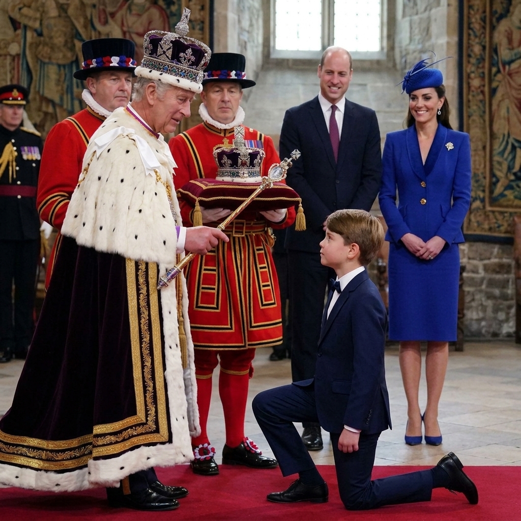 Thay đổi trang phục chuẩn hoàng gia khác cho hoàng tử Louis và công nương Kate.