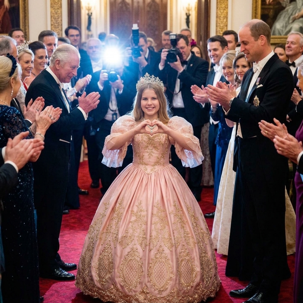 Thay đổi đổi khoảnh khắc công chúa Charlotte đưa 2 tay về phía trước bắn tim