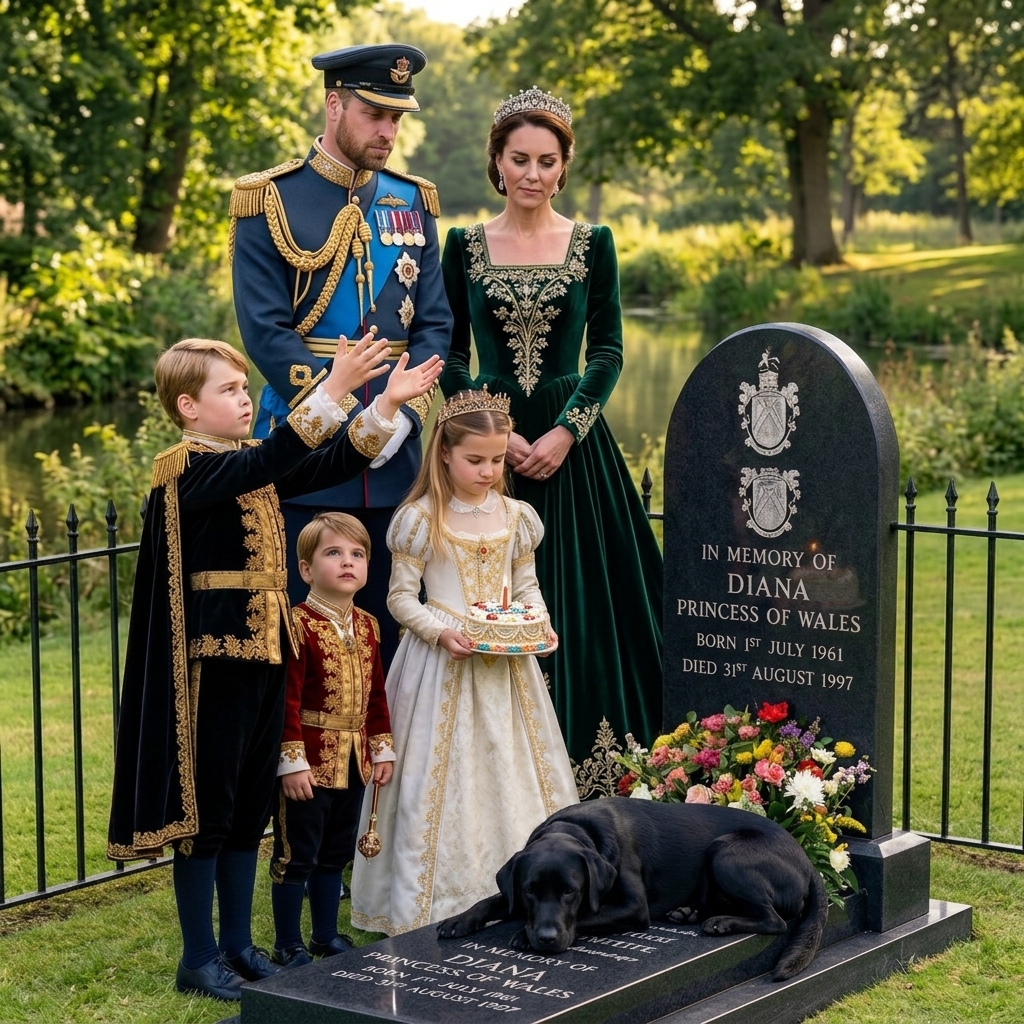 Thay đổi trang phục chuẩn hoàng gia khác cho các thành viên gia đình công nương Kate. Xóa chim bồ câu. Thêm con chó đen nằm bên cạnh mộ. Thêm râu cua nón nhạt không sẩm cho hoàng tử William.