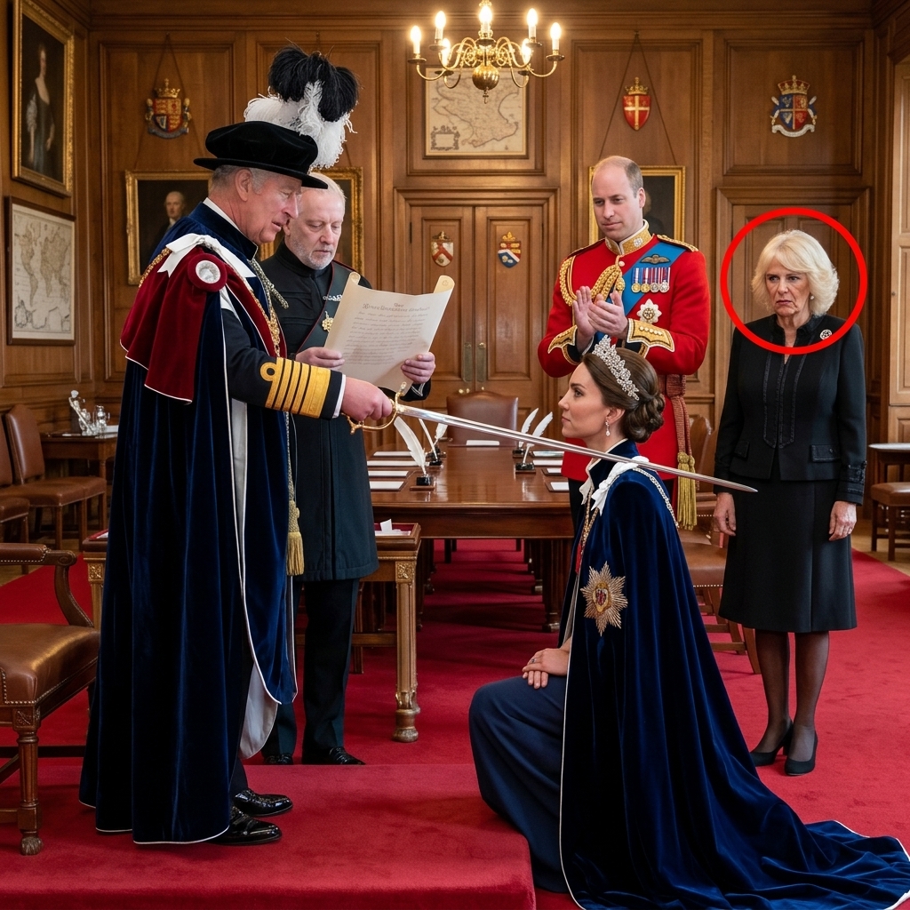 Thay đổi trang phục chuẩn hoàng gia khác cho vua Charles, hoàng tử William và công nương Kate. Thay đổi không gian phòng họp hội nghị hoàng gia Anh. Thêm bà Camilla nhưng khuôn mặt không vui và dùng viền tròn đỏ khoanh tròn khuôn mặt không vui của bà Camiila.