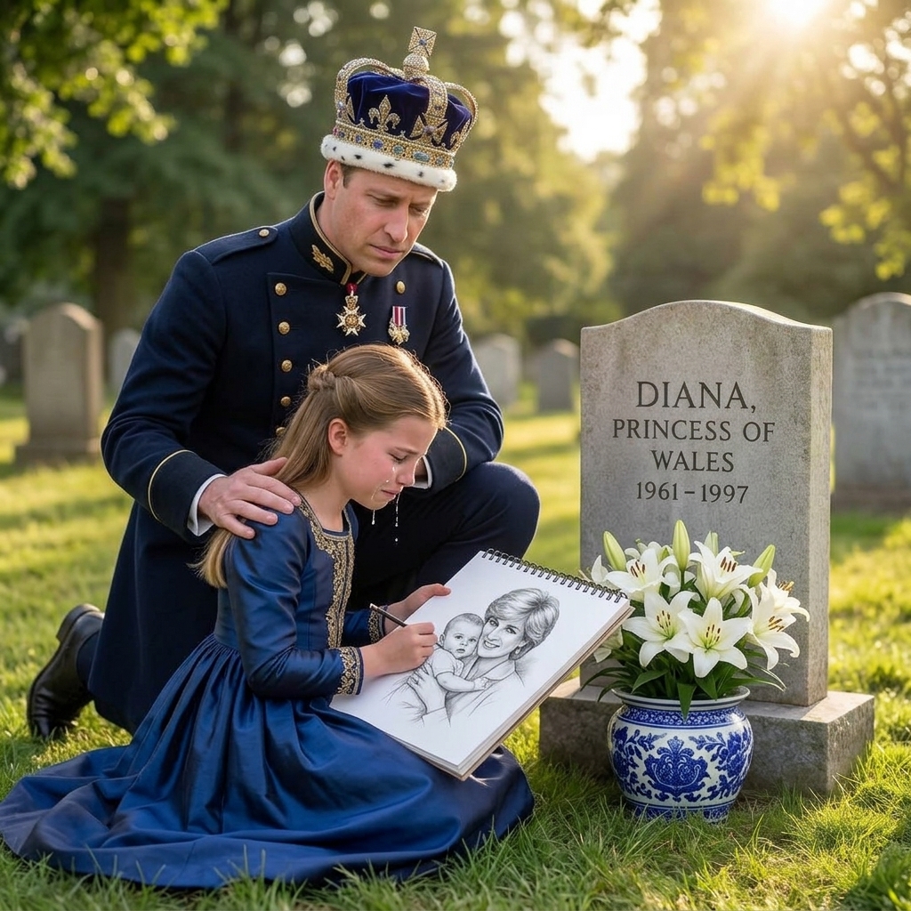 Thay đổi trang phục khác cho hoàng tử William và công chúa Charlotte. Thay đổi bức tranh công chúa vẽ là bức tranh bà Diana và hoàng tử Louis lúc nhỏ. Trước bia mộ có thêm chậu hoa Lily trắng