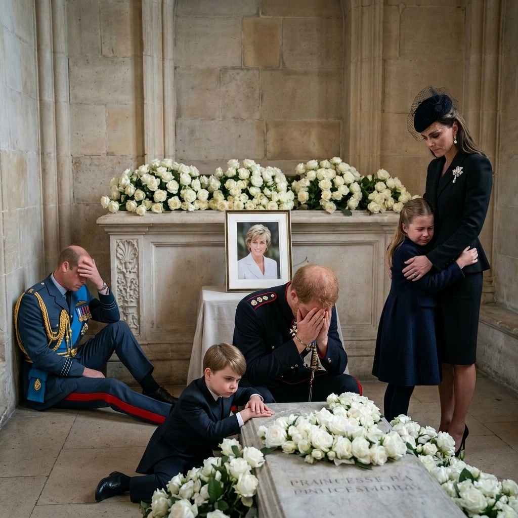 Thay đổi trang phục hoàng gia cho hoàng tử William, hoàng tử Harry và công nương Kate. Thêm hoàng tử Louis ngồi dưới nền để 2 tay xếp lên mộ và gối đầu lên tay vẻ mặt buồn bả.
