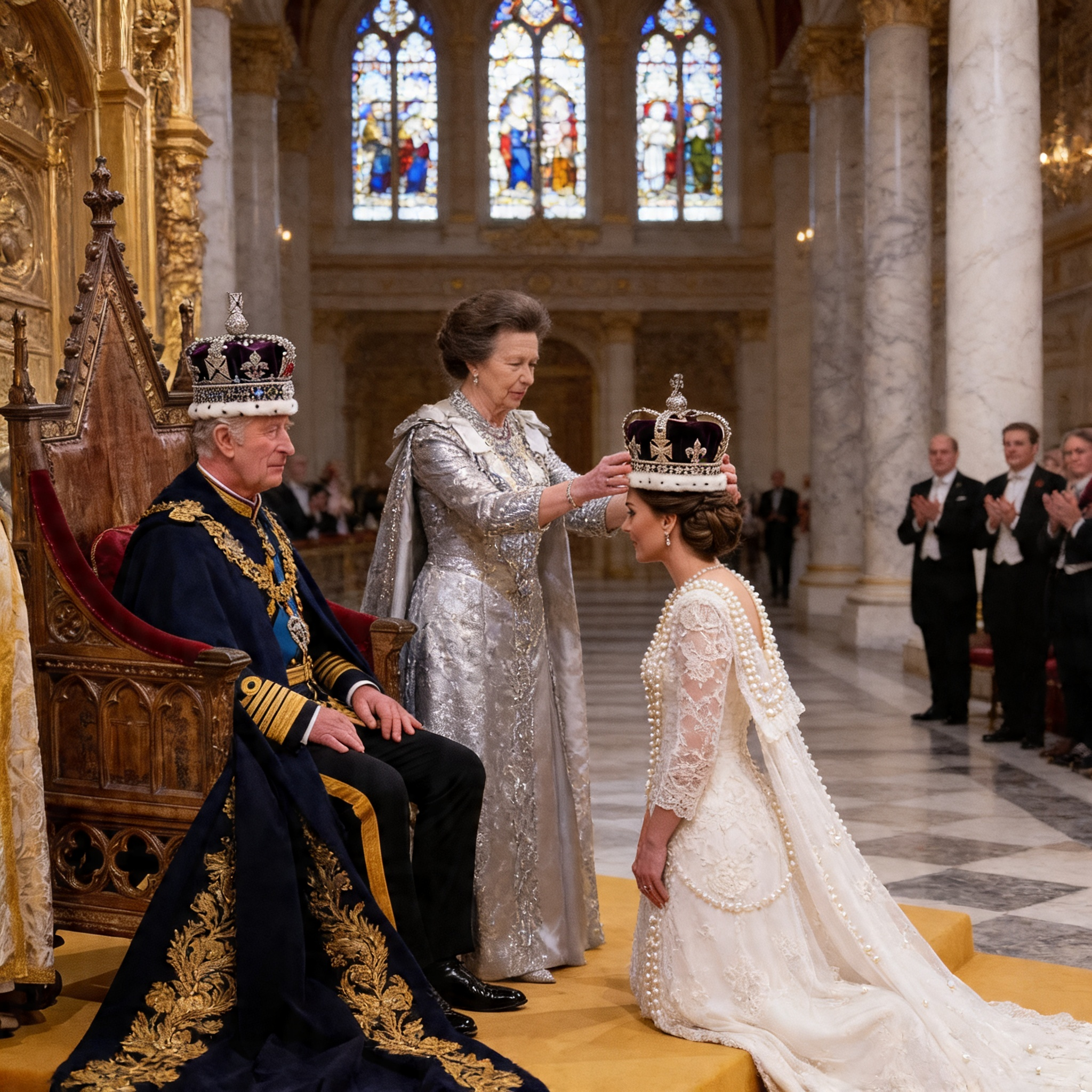 Thay đổi trang phục chuẩn hoàng gia khác cho vua Charles, bà Anne và công nương Kate. Xóa bà Camilla. Thay đổi không gian cung điện hoàng gia.